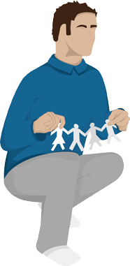 A manager holding paper cut-outs of his staff