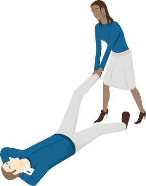 A staff member being dragged and dropped by another staff member