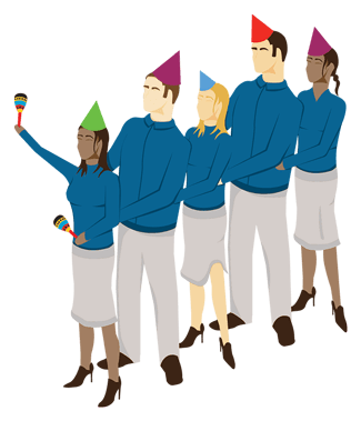 Staff celebrating about their new scheduling software